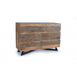 Commode 6 Tiroirs Bois, Fer Marron 125x40x86cm