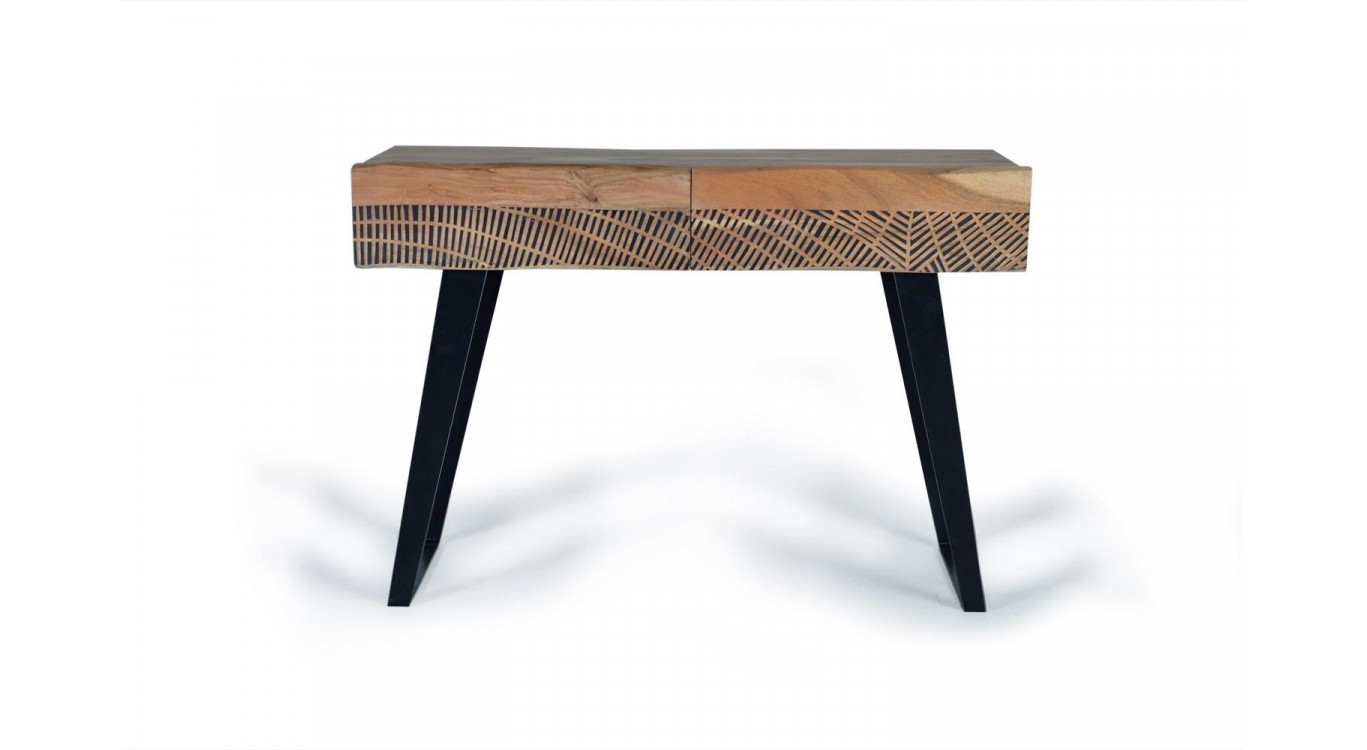 Console 2 Tiroirs Bois, Fer Marron 110x40x77cm