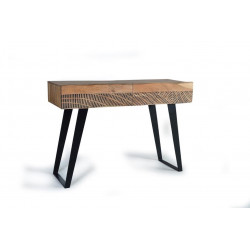 Console 2 Tiroirs Bois, Fer Marron 110x40x77cm