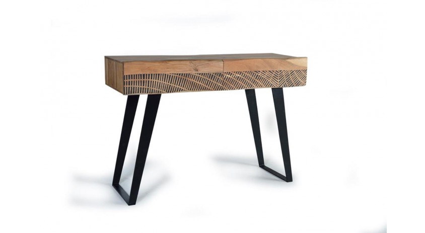 Console 2 Tiroirs Bois, Fer Marron 110x40x77cm