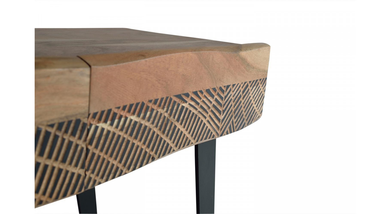 Console 2 Tiroirs Bois, Fer Marron 110x40x77cm