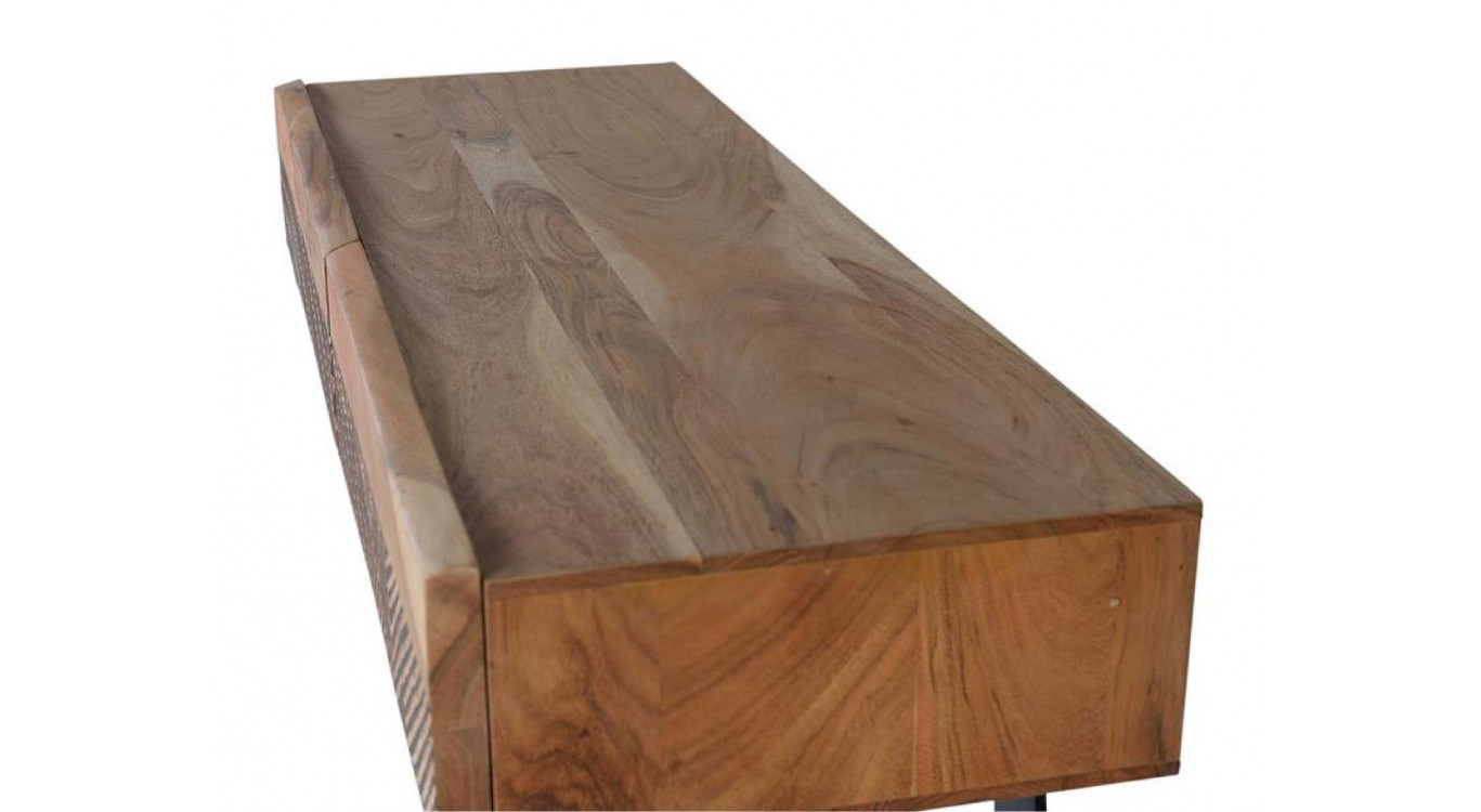 Console 2 Tiroirs Bois, Fer Marron 110x40x77cm