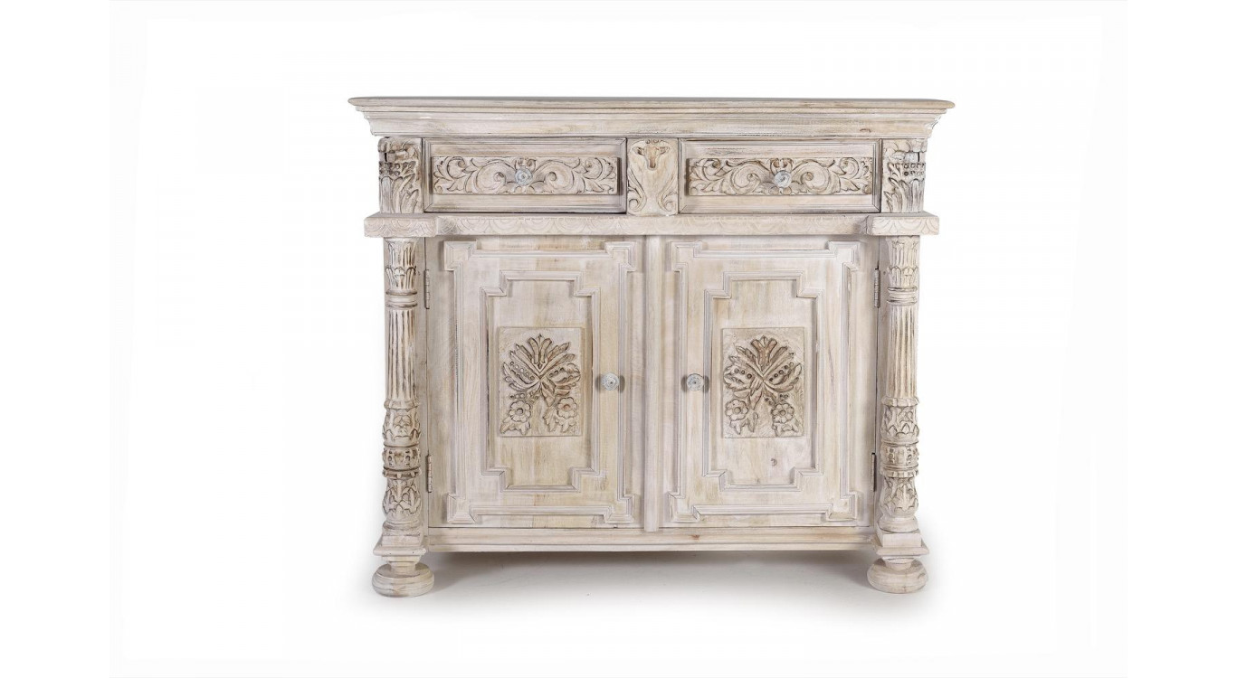 Buffet 2 Tiroirs Bois Blanc 120x45x100cm