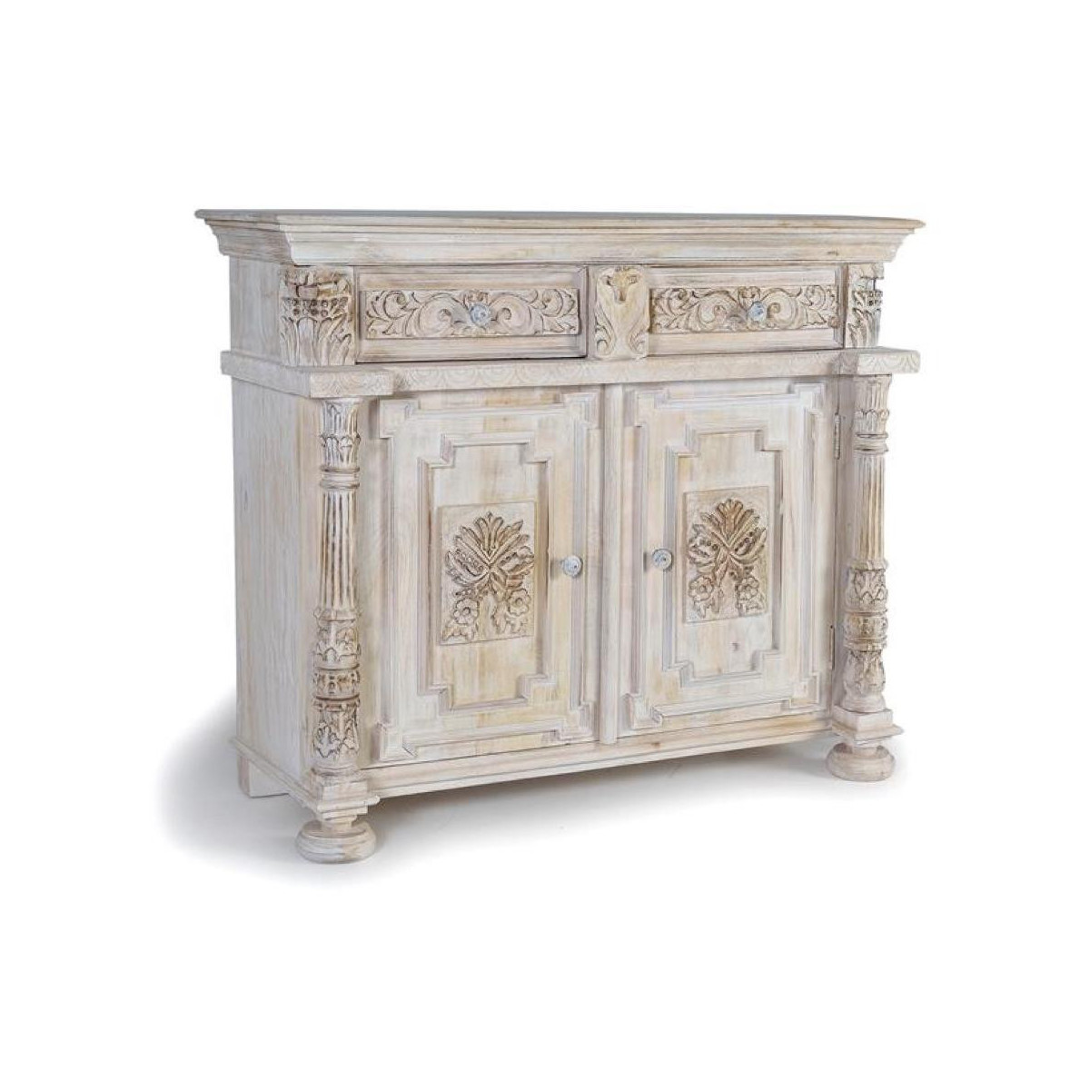 Buffet 2 Tiroirs Bois Blanc 120x45x100cm