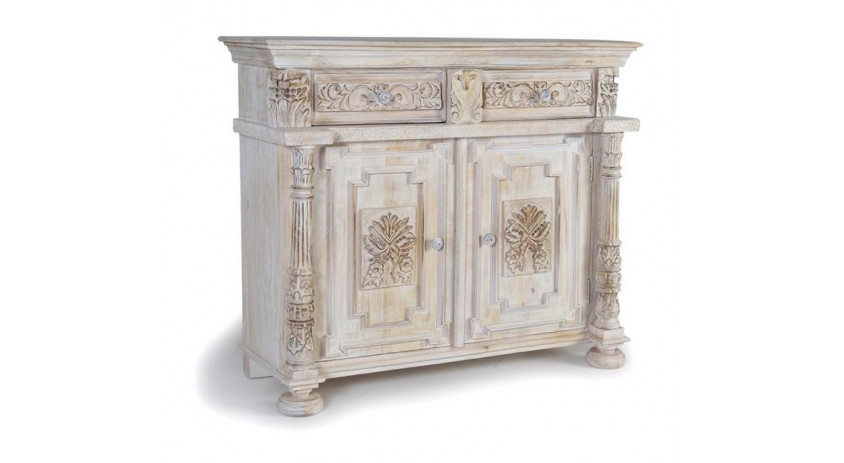 Buffet 2 Tiroirs Bois Blanc 120x45x100cm