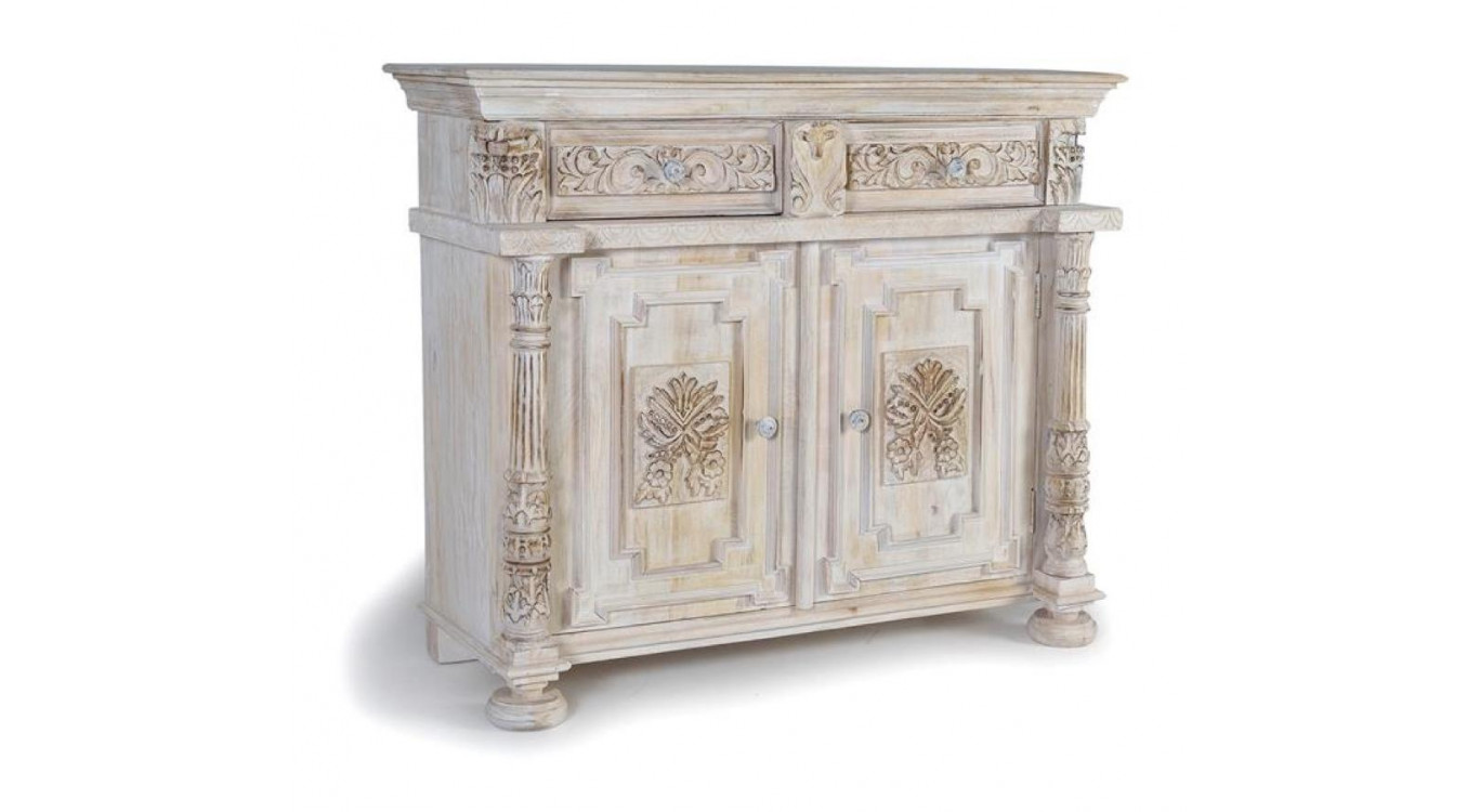 Buffet 2 Tiroirs Bois Blanc 120x45x100cm