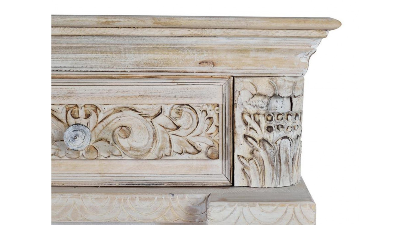 Buffet 2 Tiroirs Bois Blanc 120x45x100cm