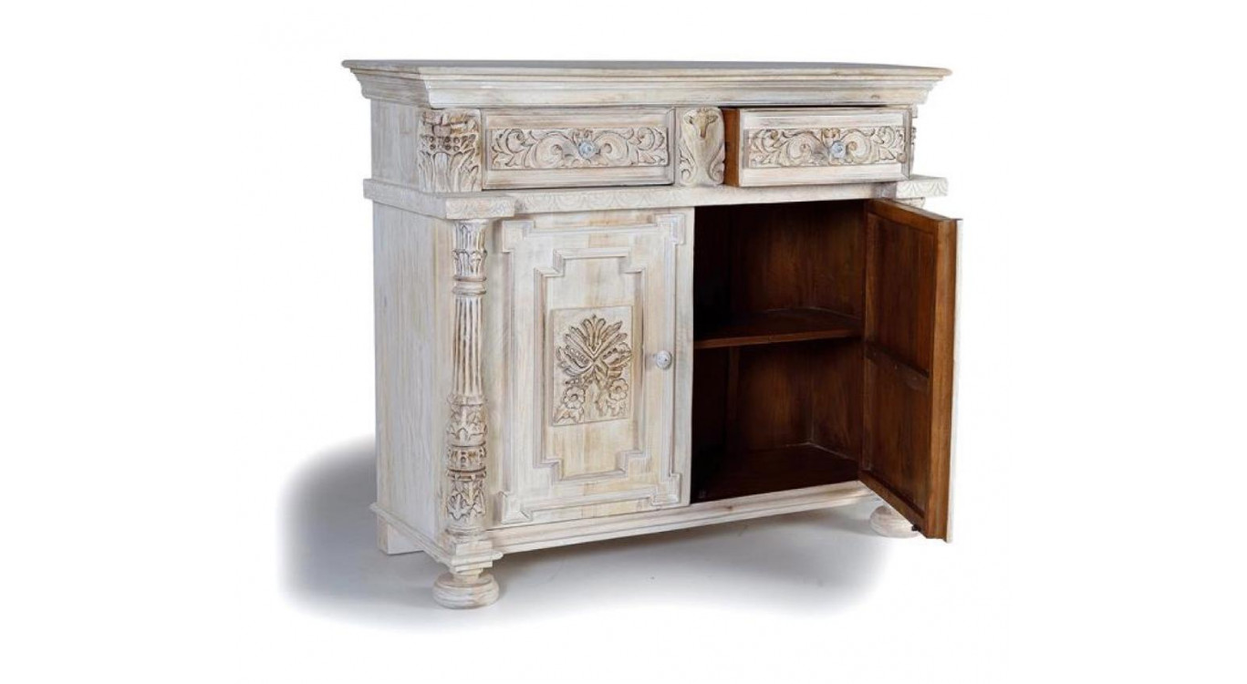 Buffet 2 Tiroirs Bois Blanc 120x45x100cm