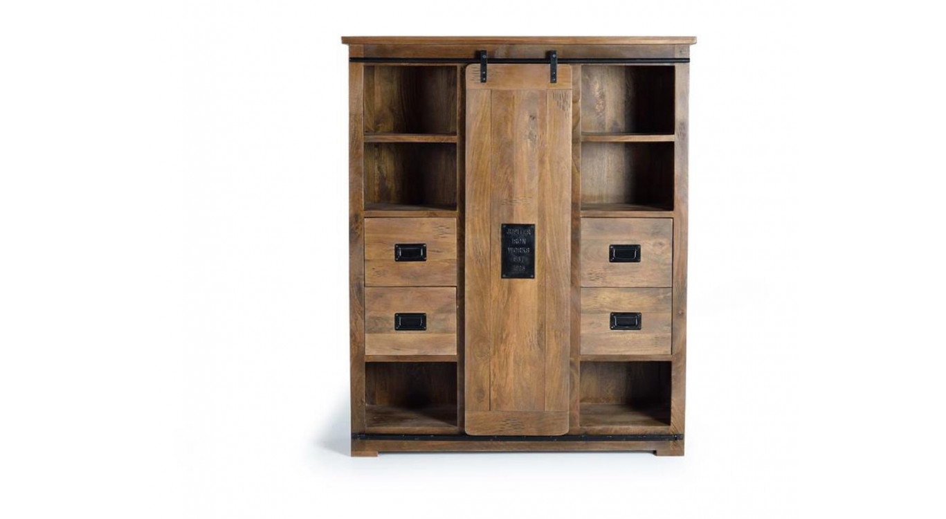 Armoire 4 Tiroirs Bois, Fer Marron 140x45x170cm