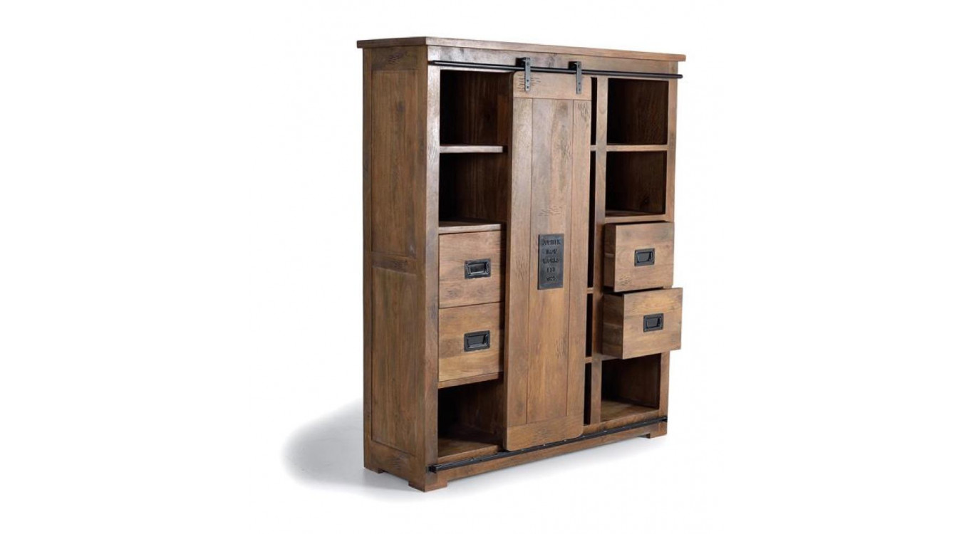 Armoire 4 Tiroirs Bois, Fer Marron 140x45x170cm