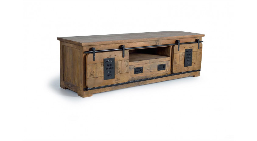 Meuble TV 1 Tiroir Bois, Fer Marron 180x50x55cm