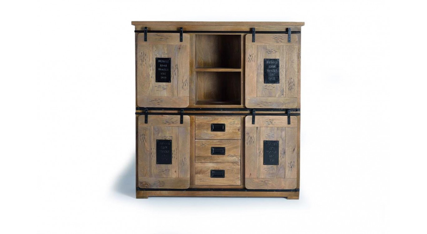 Armoire 3 Tiroirs Bois, Fer Marron 150x45x160cm