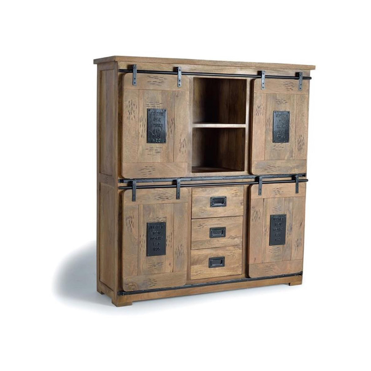 Armoire 3 Tiroirs Bois, Fer Marron 150x45x160cm