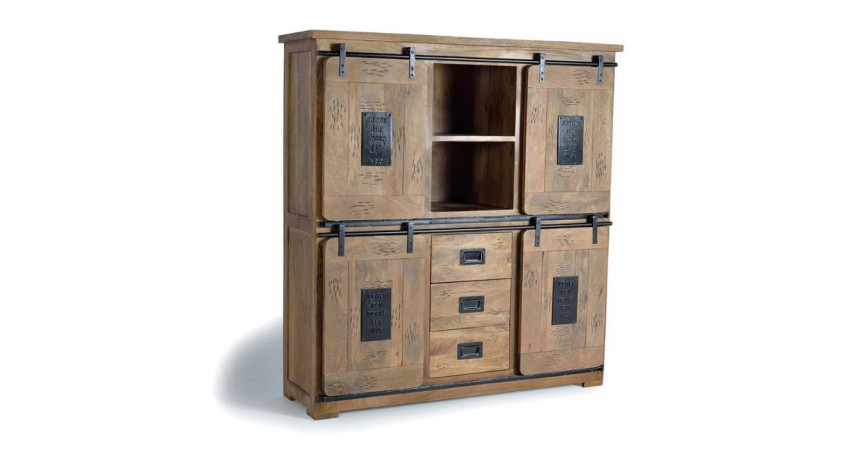 Armoire 3 Tiroirs Bois, Fer Marron 150x45x160cm