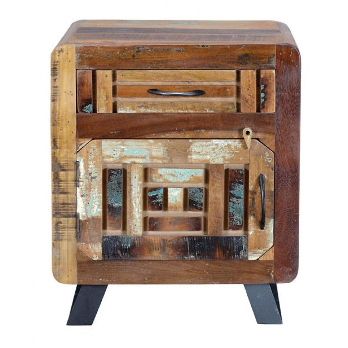 Table De Chevet 1 Tiroir Bois et Fer Marron 50x40x60cm