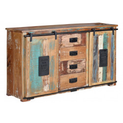 Buffet 4 Tiroirs Bois, Fer Marron 150x38x81cm