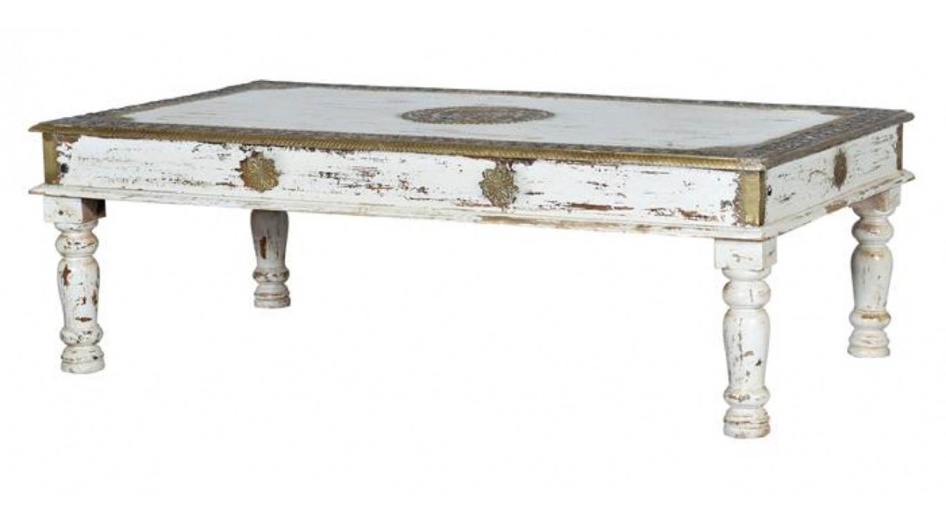 Table Basse Bois, Bronze Blanc 140x80x45cm