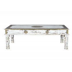 Table Basse Bois, Bronze Blanc 140x80x45cm