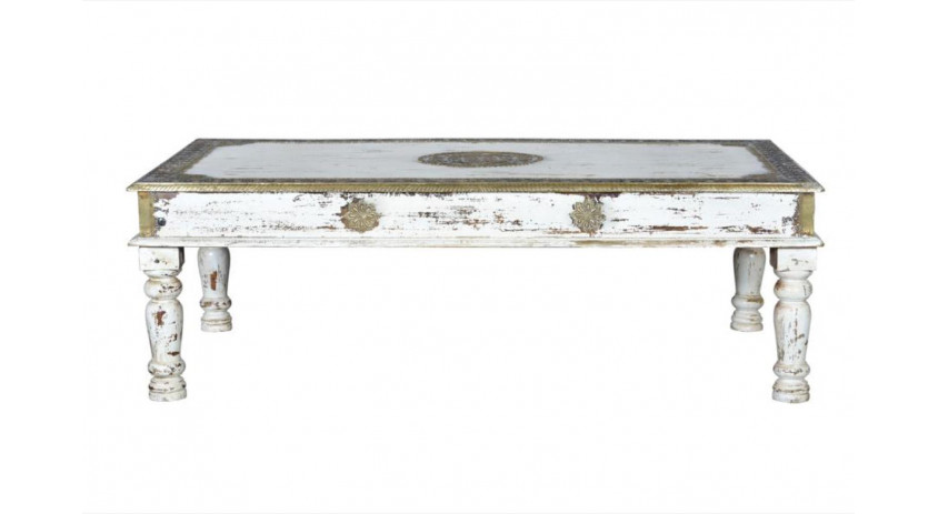 Table Basse Bois, Bronze Blanc 140x80x45cm