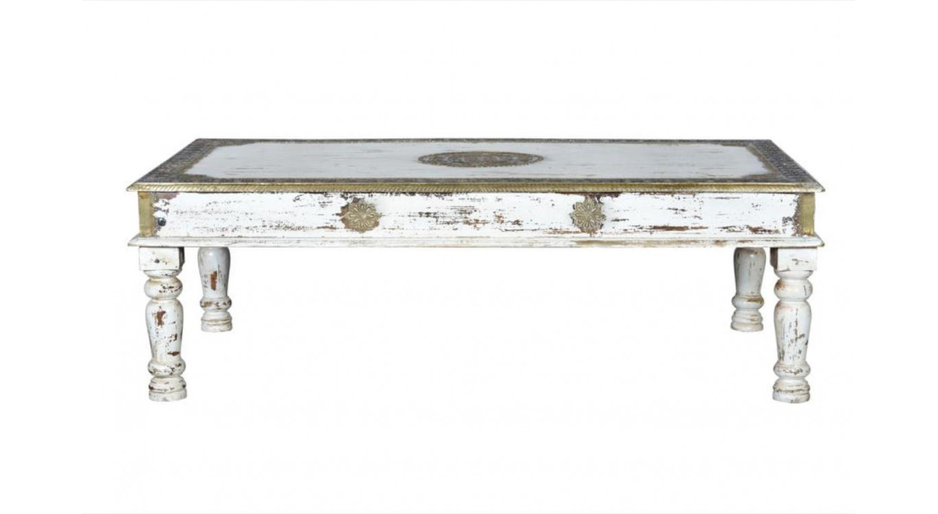 Table Basse Bois, Bronze Blanc 140x80x45cm