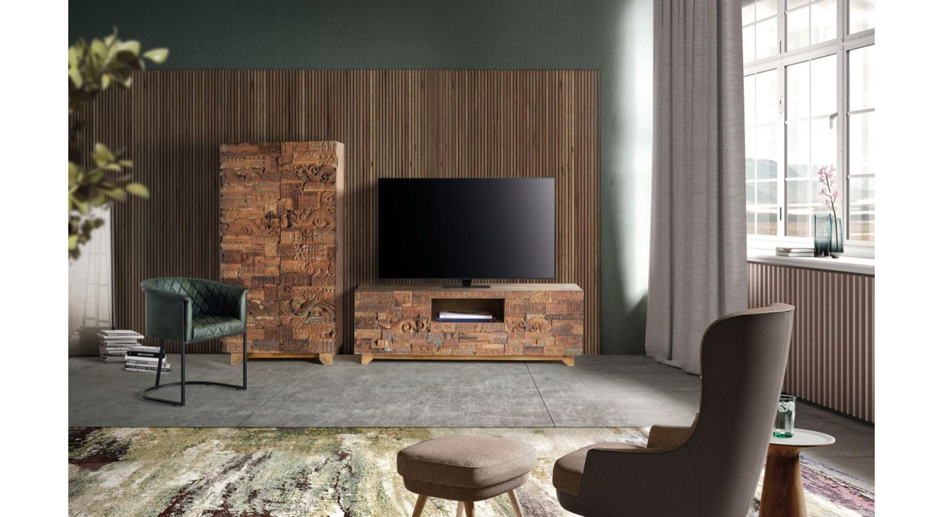 Meuble TV 1 Tiroir Bois Marron 180x50x60cm