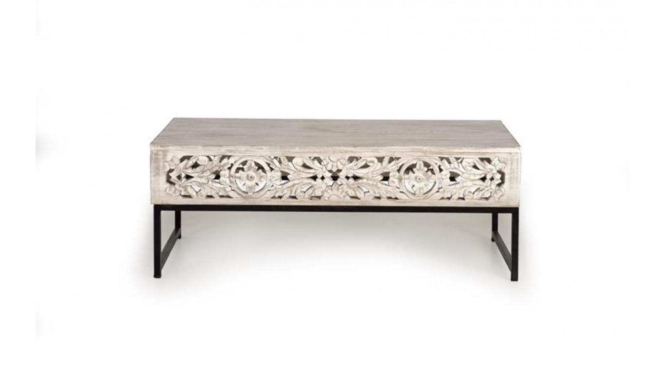 Table Basse Bois, Fer Blanc 110x60x40cm