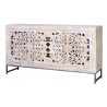 Buffet 3 Tiroirs Bois, Fer Blanc 150x38x80cm