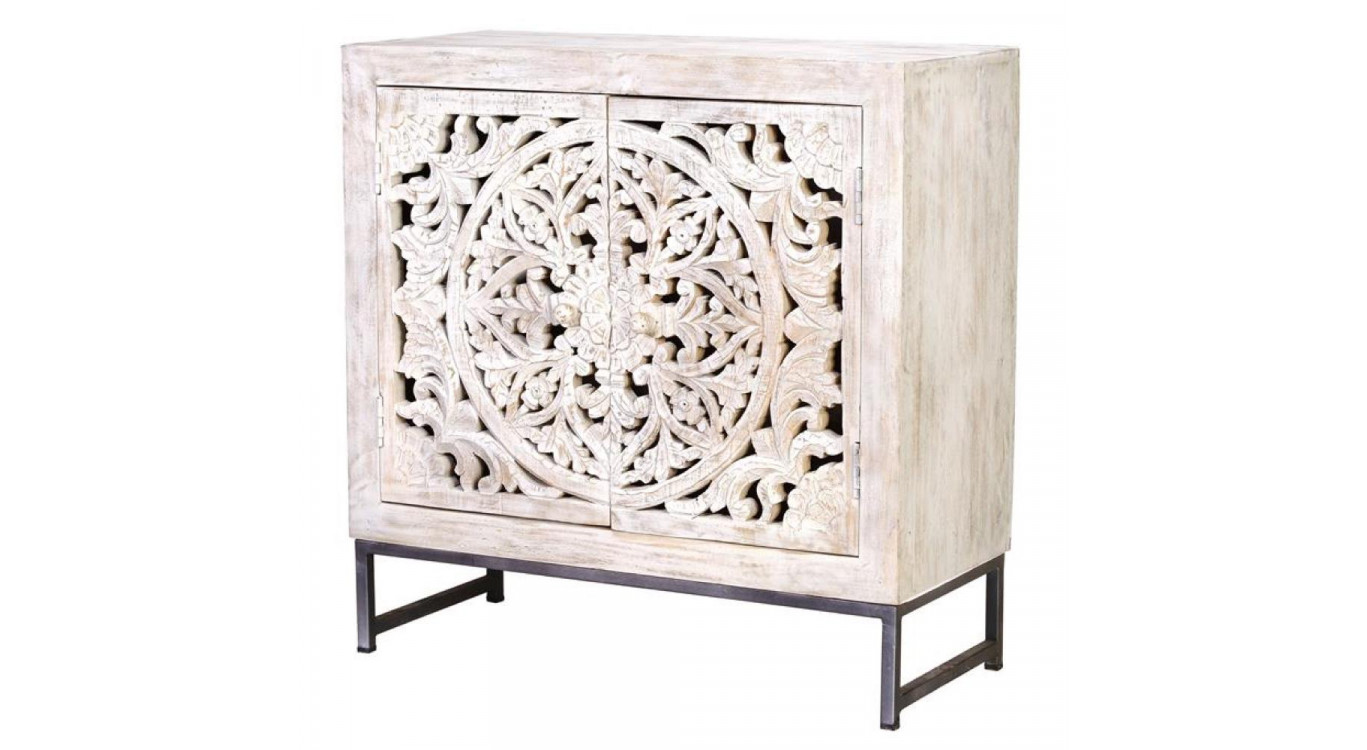 Buffet Bois, Fer Blanc 80x35x81cm