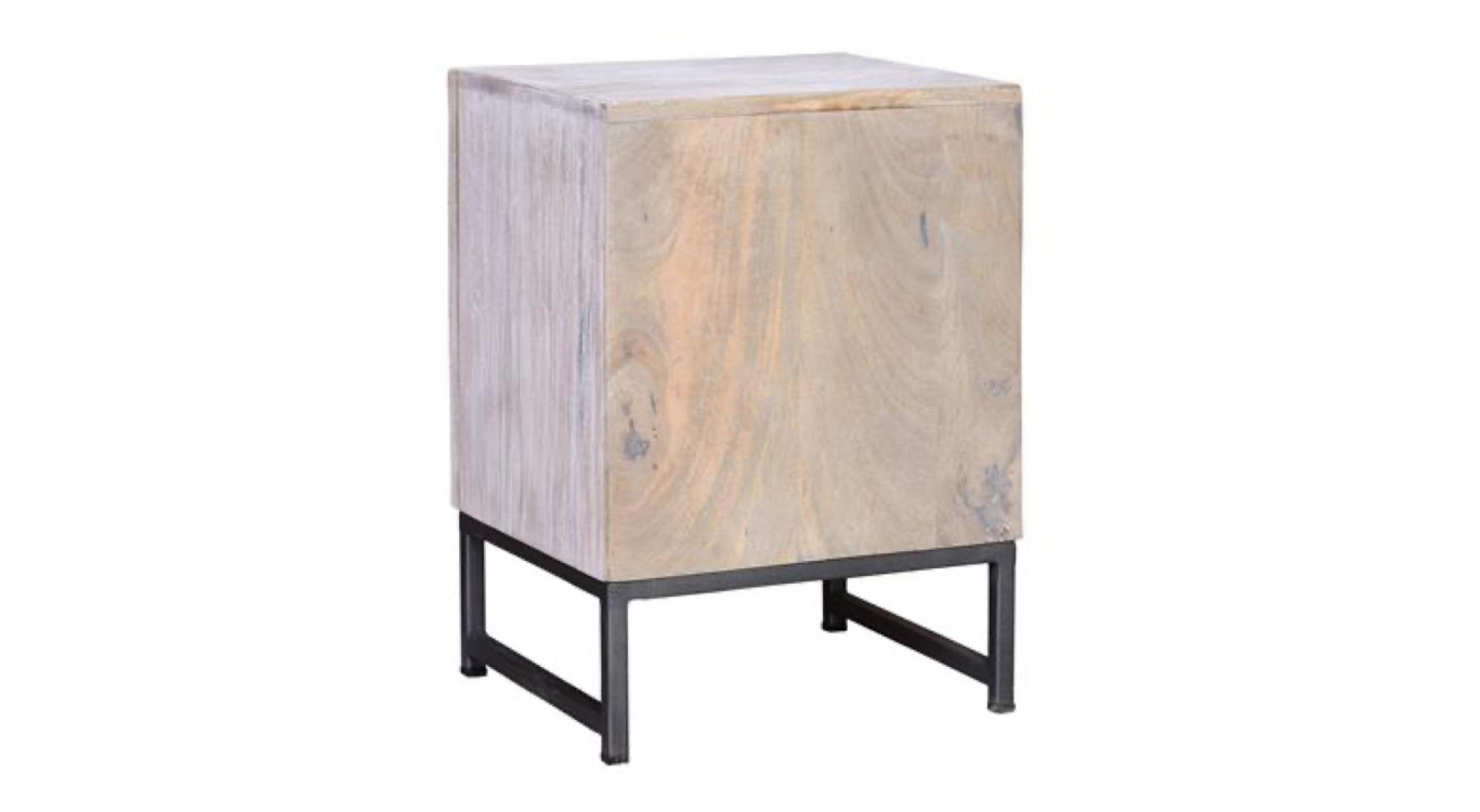 Table De Chevet 1 Tiroir Bois, Fer Blanc 40x35x56cm