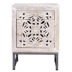 Table De Chevet 1 Tiroir Bois, Fer Blanc 40x35x56cm