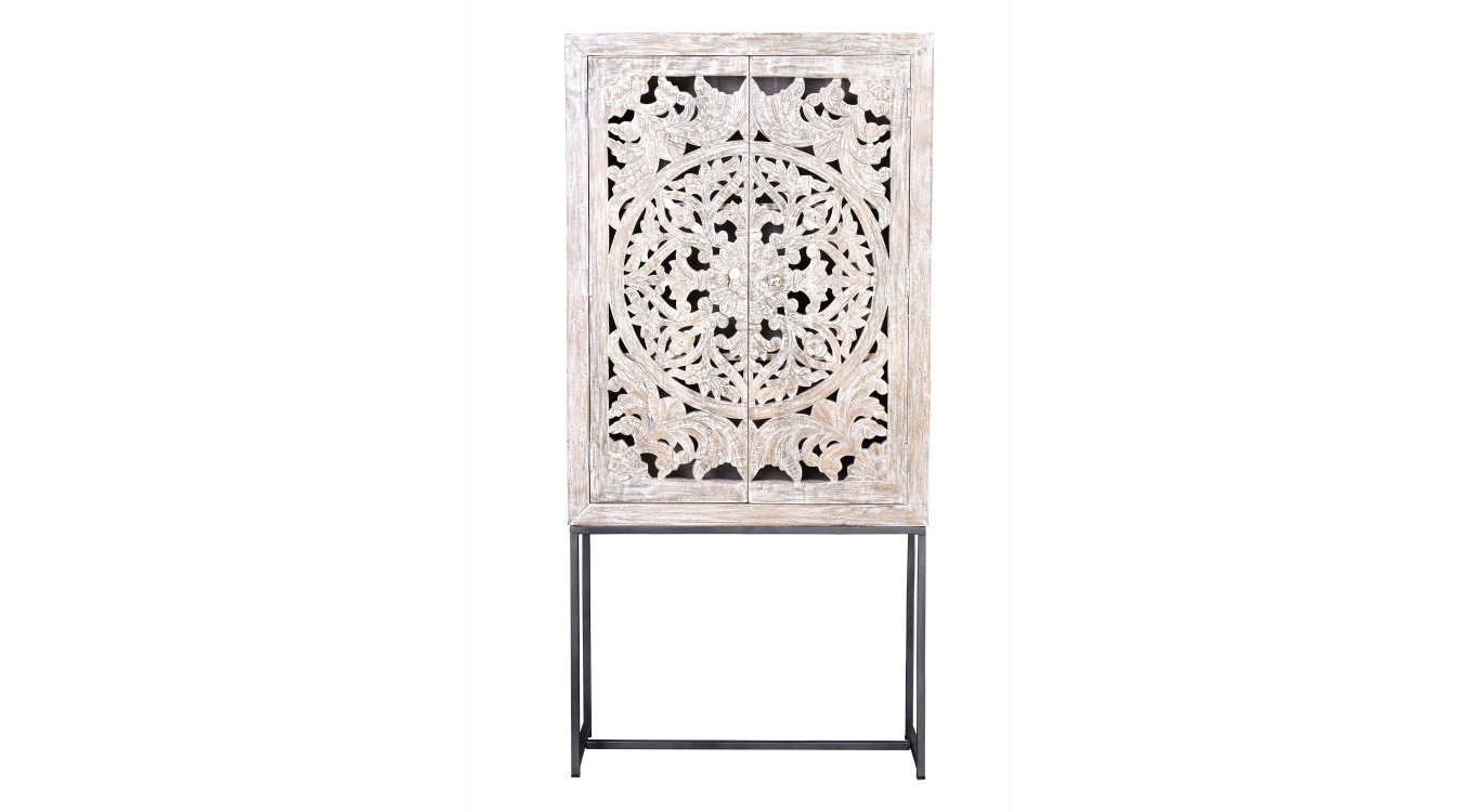 Armoire Bois, Fer Blanc 85x38x176cm