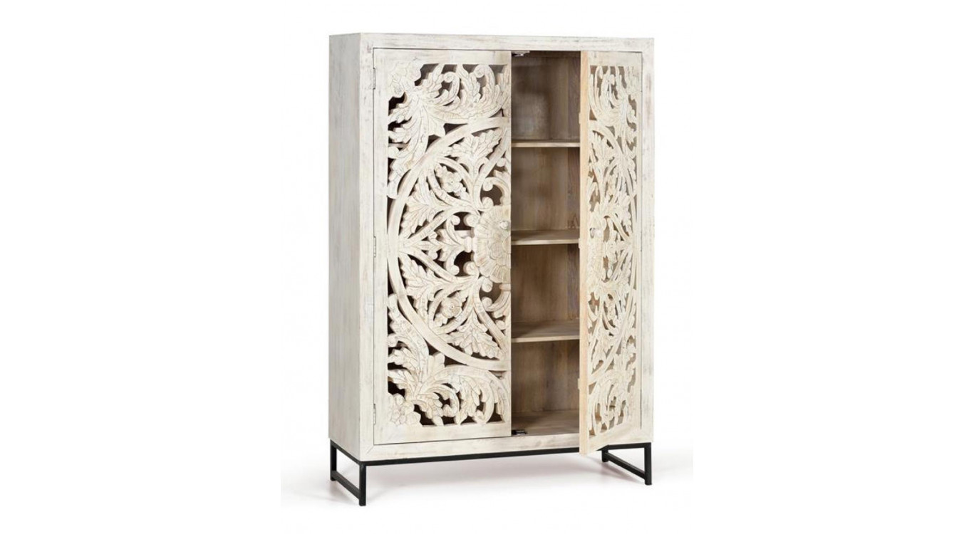 Armoire Bois, Fer Blanc 110x40x160cm