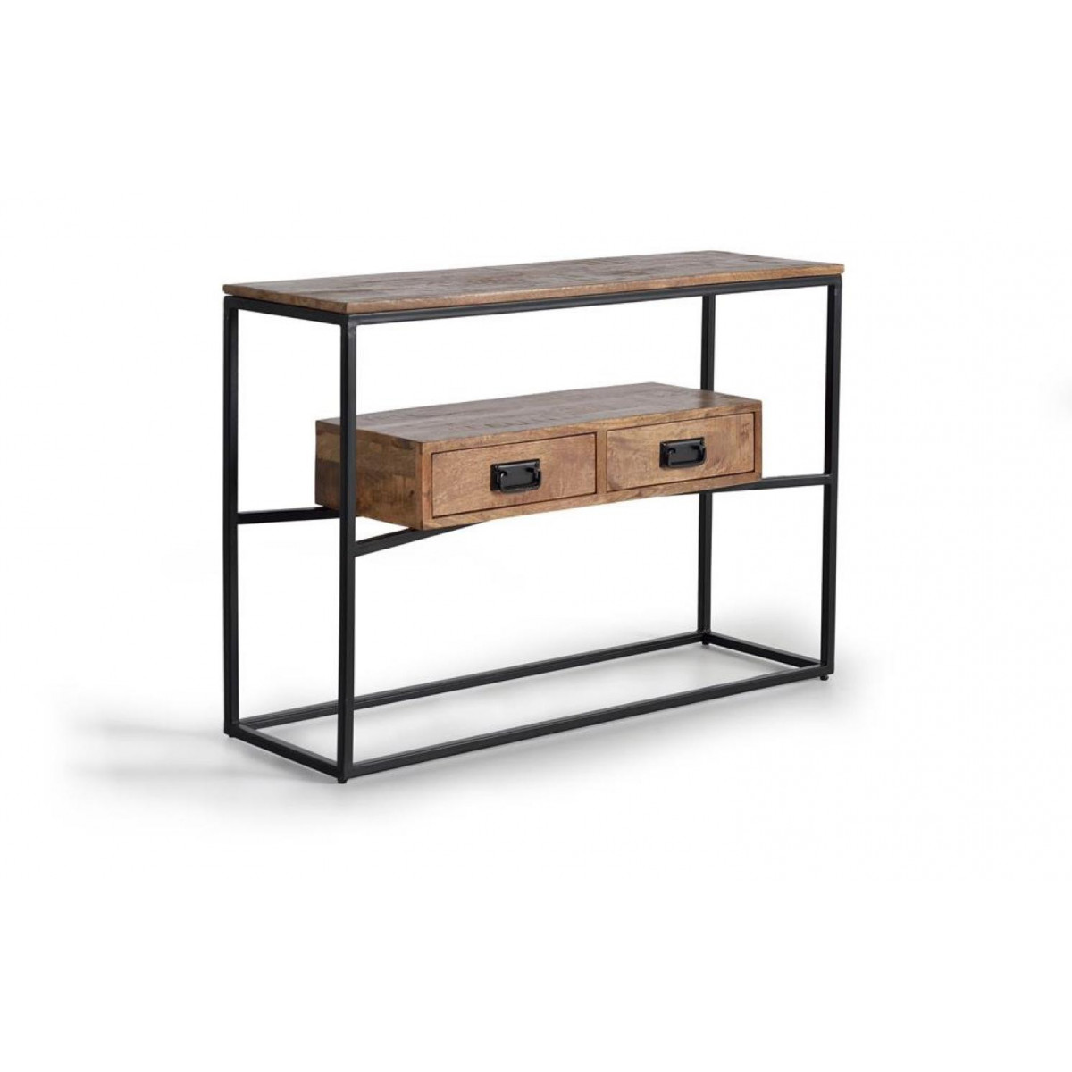 Console 2 Tiroirs Bois, Fer Marron 110x35x78cm