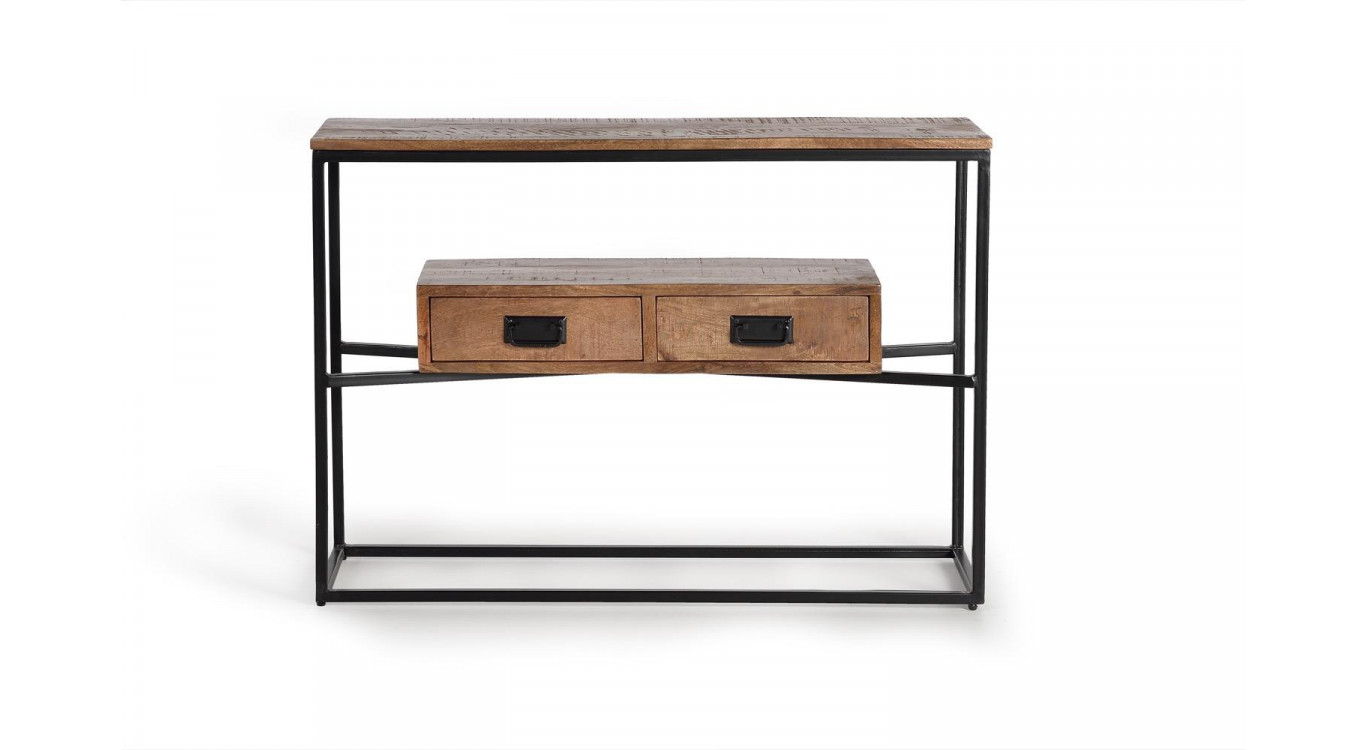 Console 2 Tiroirs Bois, Fer Marron 110x35x78cm