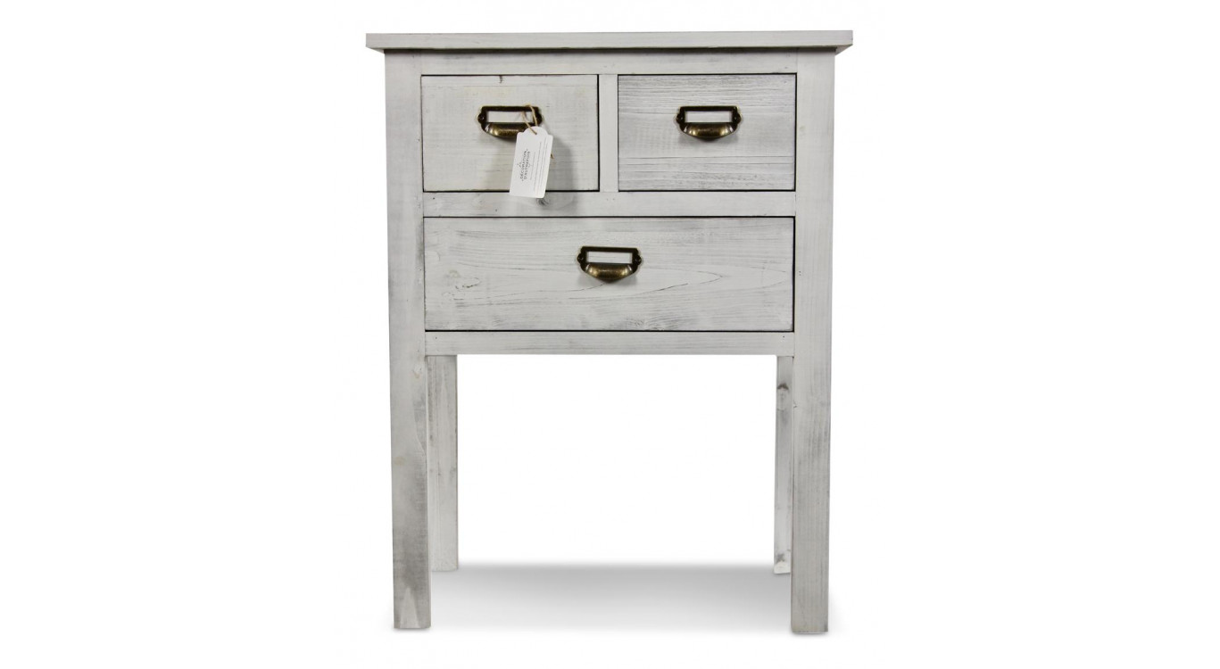 Meuble Console Bois 3 Tiroirs Cerusé Blanc 60x35.5x76cm