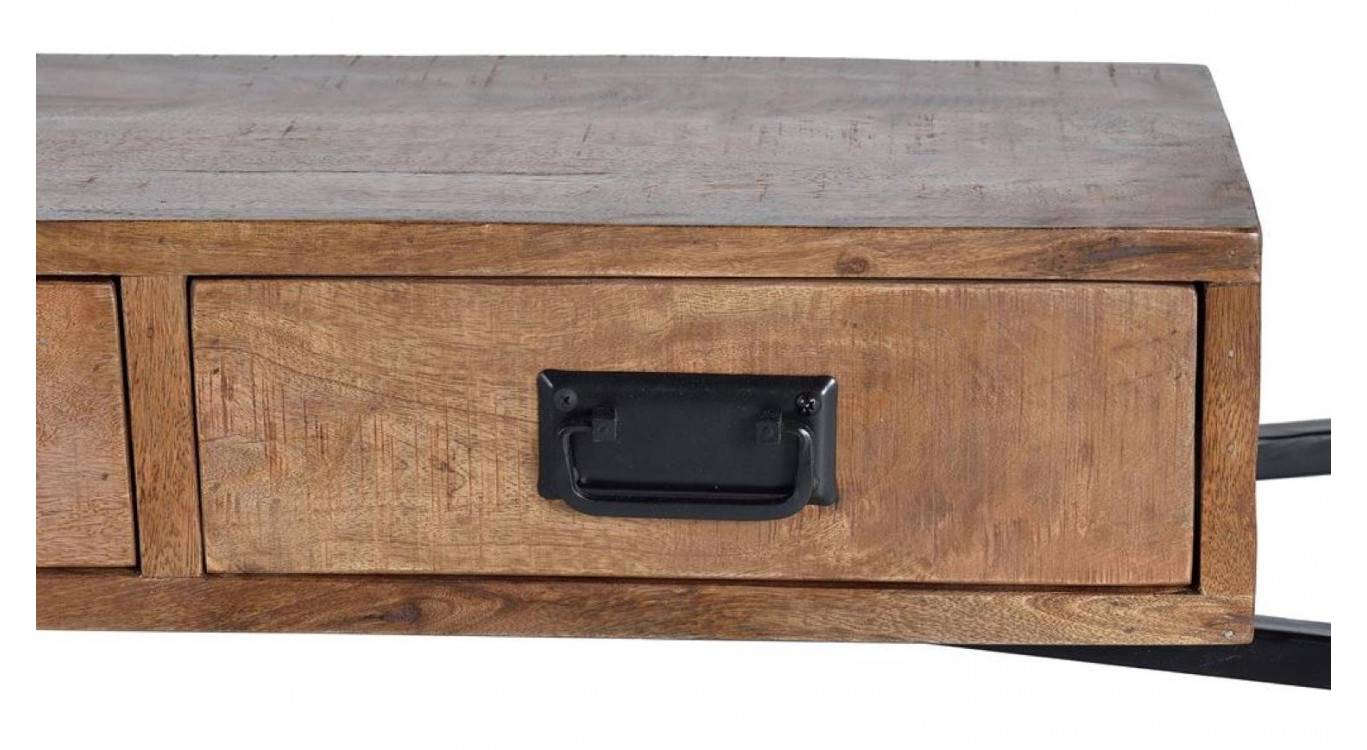 Console 2 Tiroirs Bois, Fer Marron 110x35x78cm