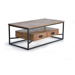 Table Basse 2 Tiroirs Bois, Fer Marron 120x60x45cm