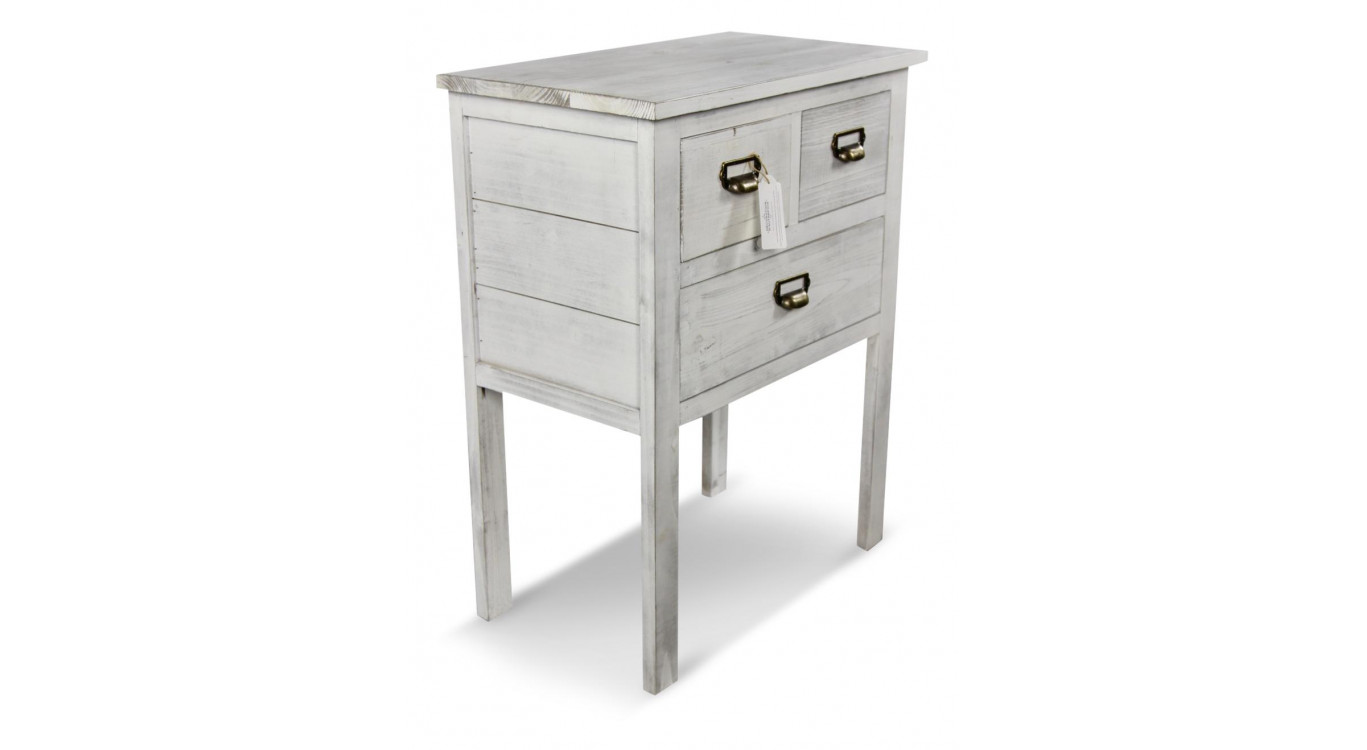 Meuble Console Bois 3 Tiroirs Cerusé Blanc 60x35.5x76cm