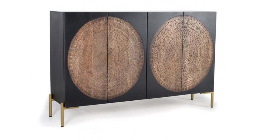 Buffet Bois, Fer Noir 145x40x90cm