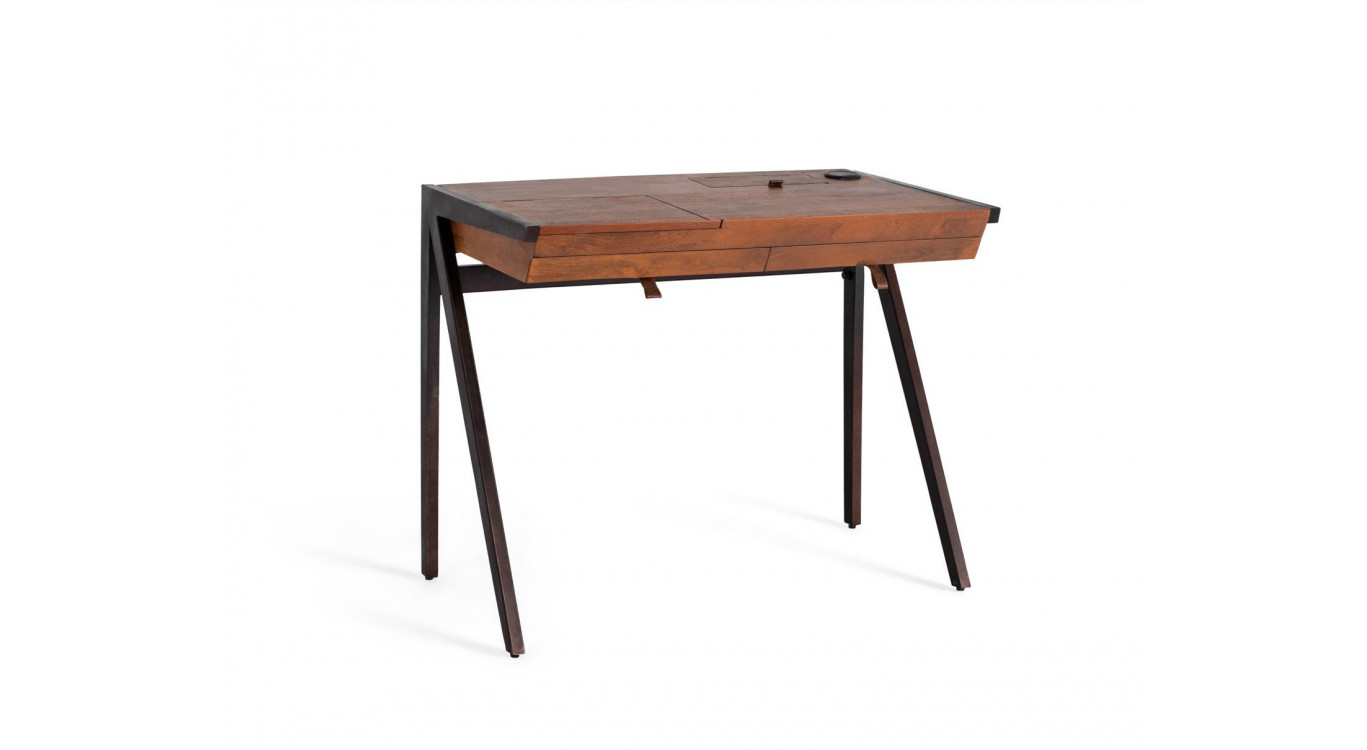 Bureau 2 Tiroirs Bois et Fer Marron 92x51x75cm