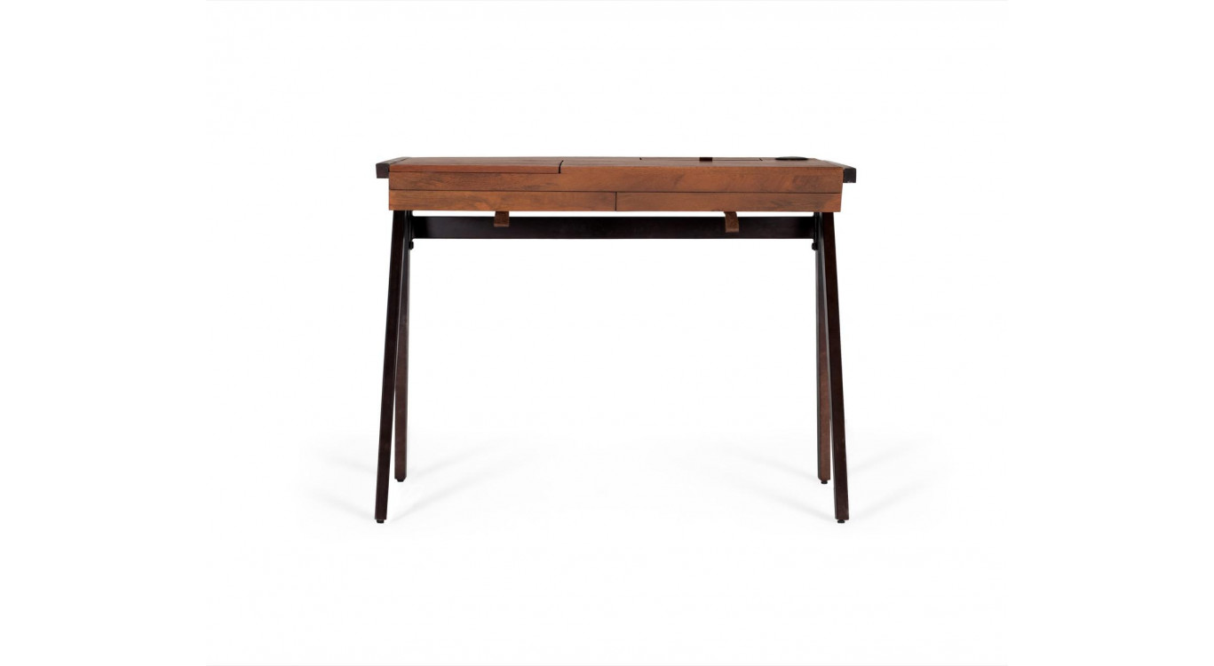 Bureau 2 Tiroirs Bois et Fer Marron 92x51x75cm