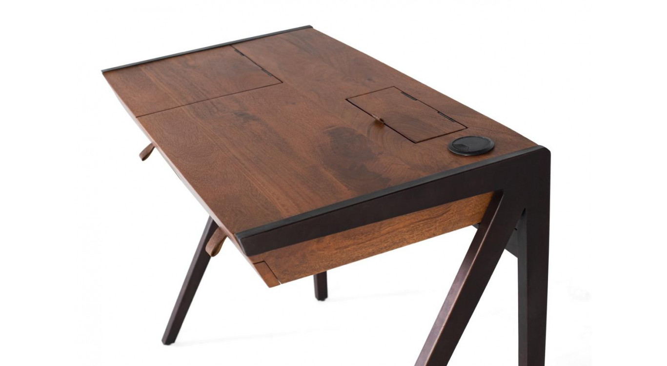 Bureau 2 Tiroirs Bois et Fer Marron 92x51x75cm