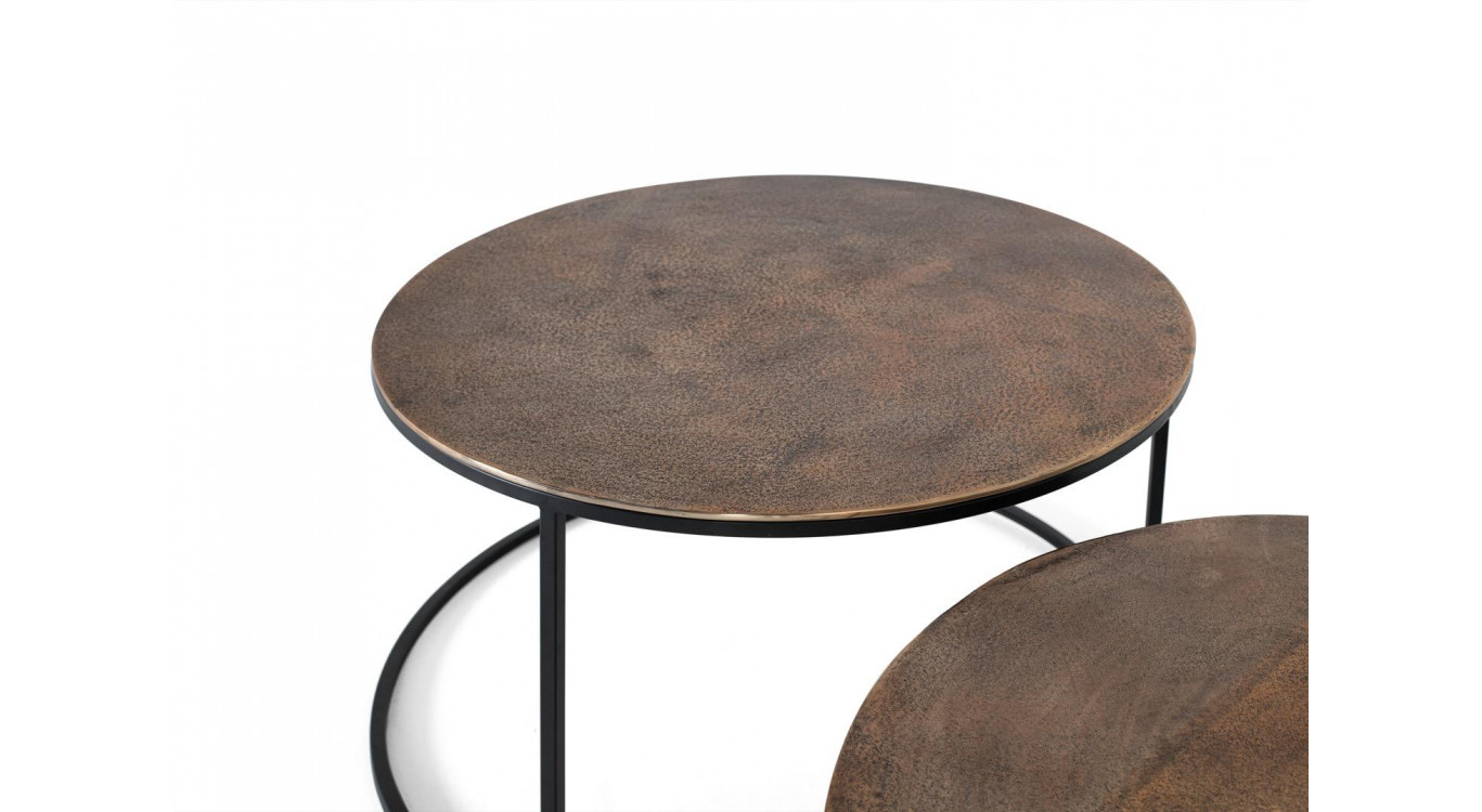 Lot De 2 Tables Basses Fer Noir 81x81x47cm