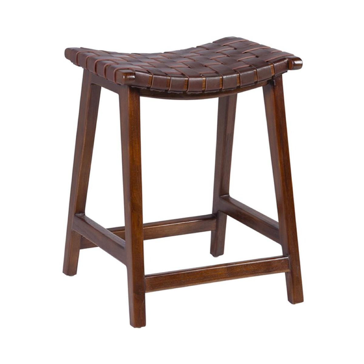 Tabouret Bois Cuir Marron 45x47x60cm