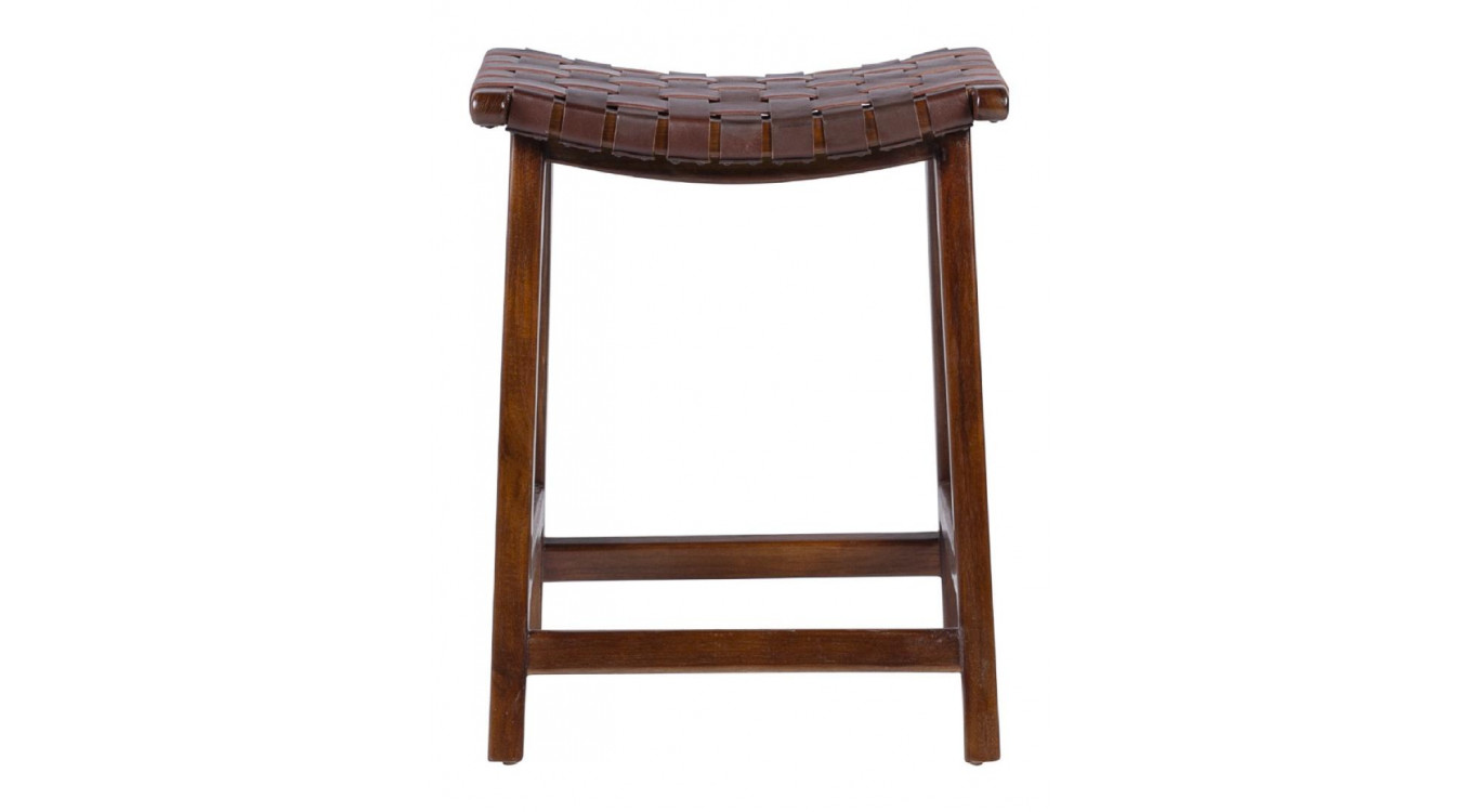 Tabouret Bois Cuir Marron 45x47x60cm