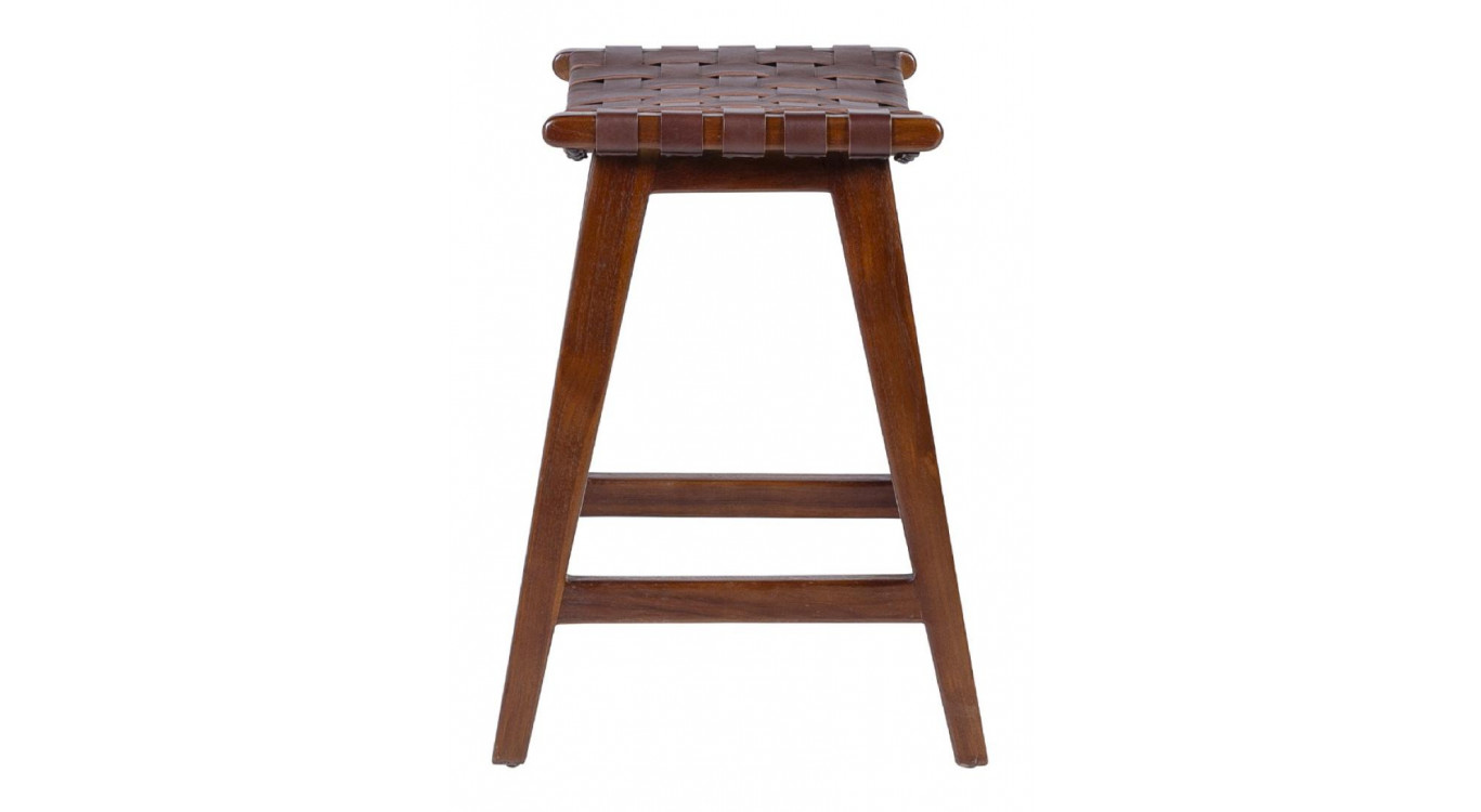 Tabouret Bois Cuir Marron 45x47x60cm