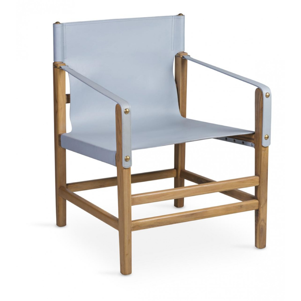 Fauteuil Bois Cuir Bleu 60x60x80cm