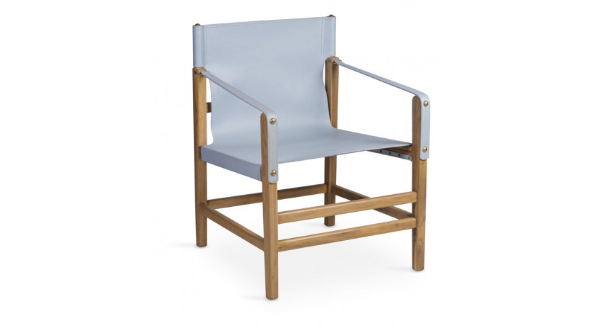 Fauteuil Bois Cuir Bleu 60x60x80cm