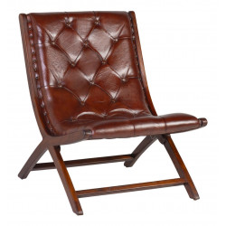 Fauteuil Bois Cuir Marron 67x80x85cm