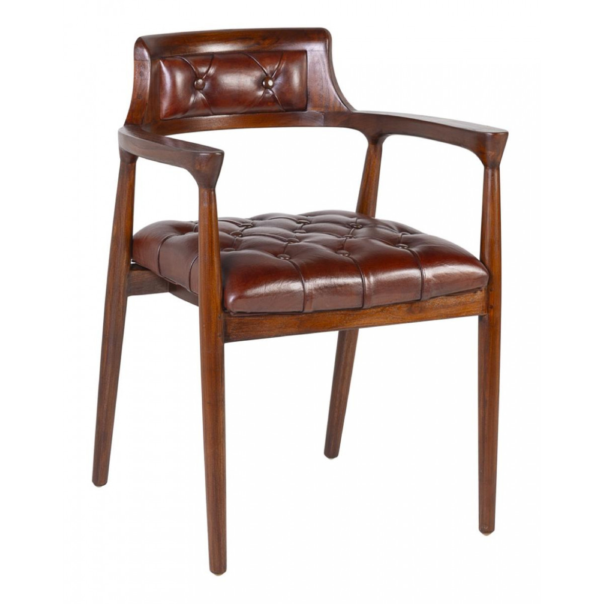 Fauteuil Bois Cuir Marron 60x57x80cm